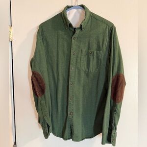 J. Crew Green Flannel Button Down Shirt with Brown Elbow Patches